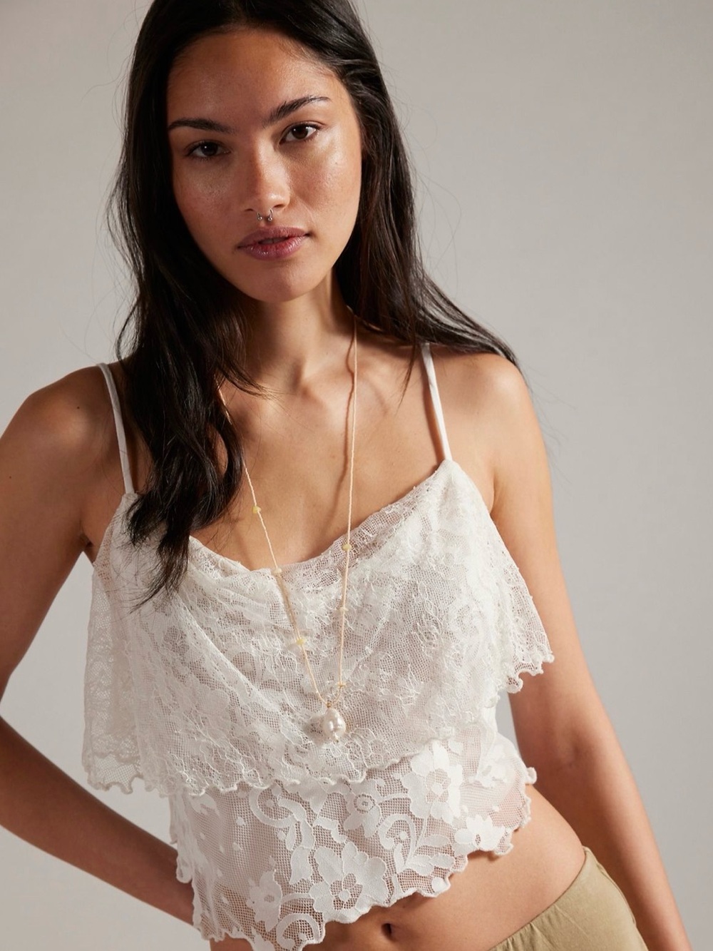 Free People Rose Gold Lace Top in Whisper White